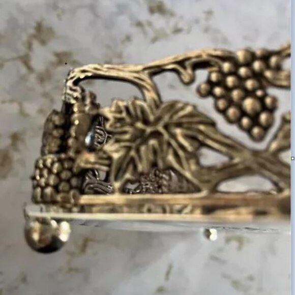 TRAY, NATURE HOME DÉCOR, GRAPE CLUSTER & LEAVES, MIRROR / SILVER - Picture 5 of 6